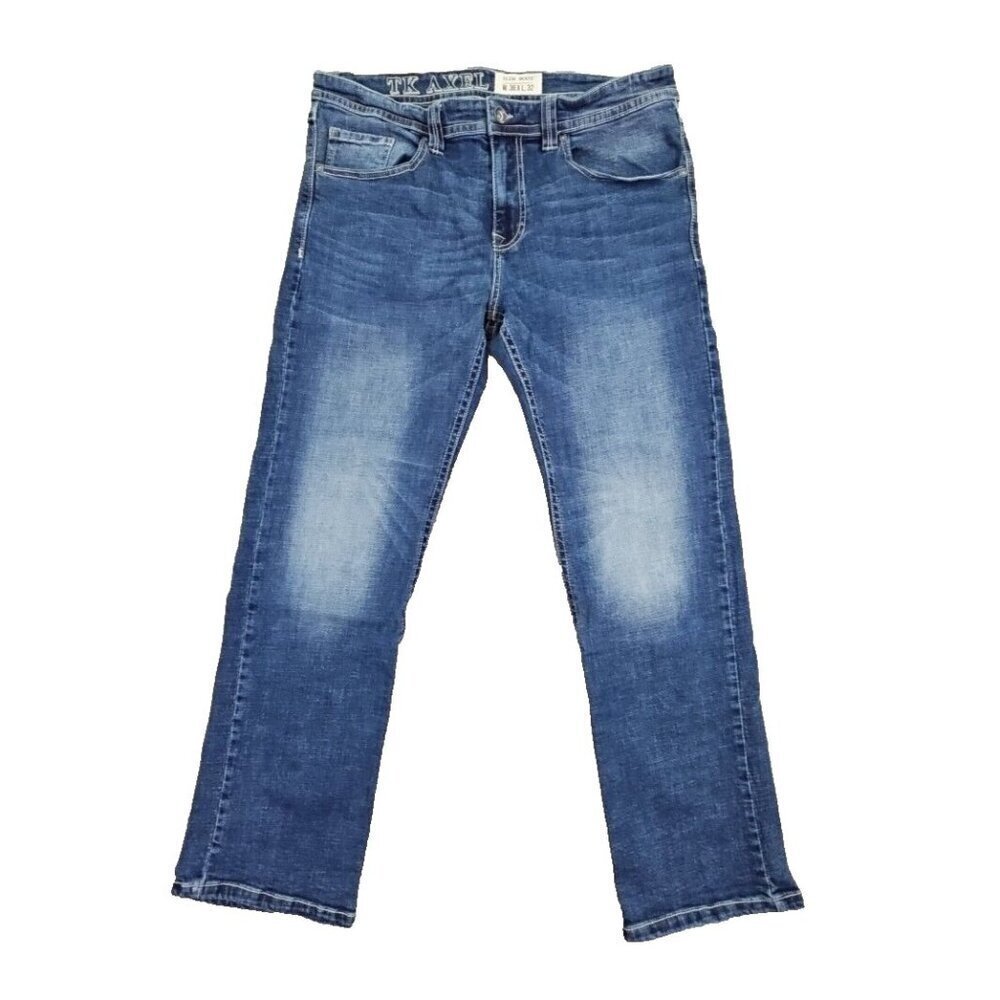 TK Axel Jeans Men's 36W 32L Slim Boot Cut Dark Wash Denim Pants Flap Pockets Y2K